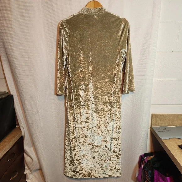 Vintage Diamond Tea Crushed Velvet Embroidered Kimono Caftan Robe Open S… - Picture 6 of 13